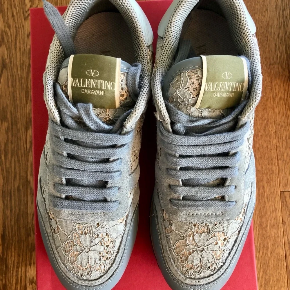 Valentino Garavani lace low top sneaker Rockrunner blue red size 36.5 6.5 - Picture 3 of 6